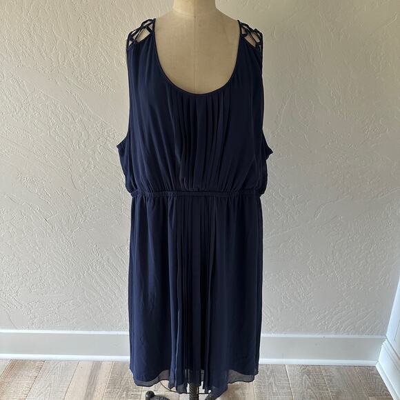 TORRID | Womens Chiffon Pleat Skate Dress NEW Size 4X Navy Blue Career Vacation - Picture 3 of 12